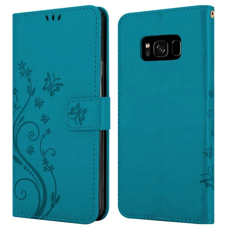 Cadorabo Hülle kompatibel mit Samsung Galaxy S8 Schutzhülle im Blumen Design mit Magnetverschluss, Standfunktion und Kartenfächern