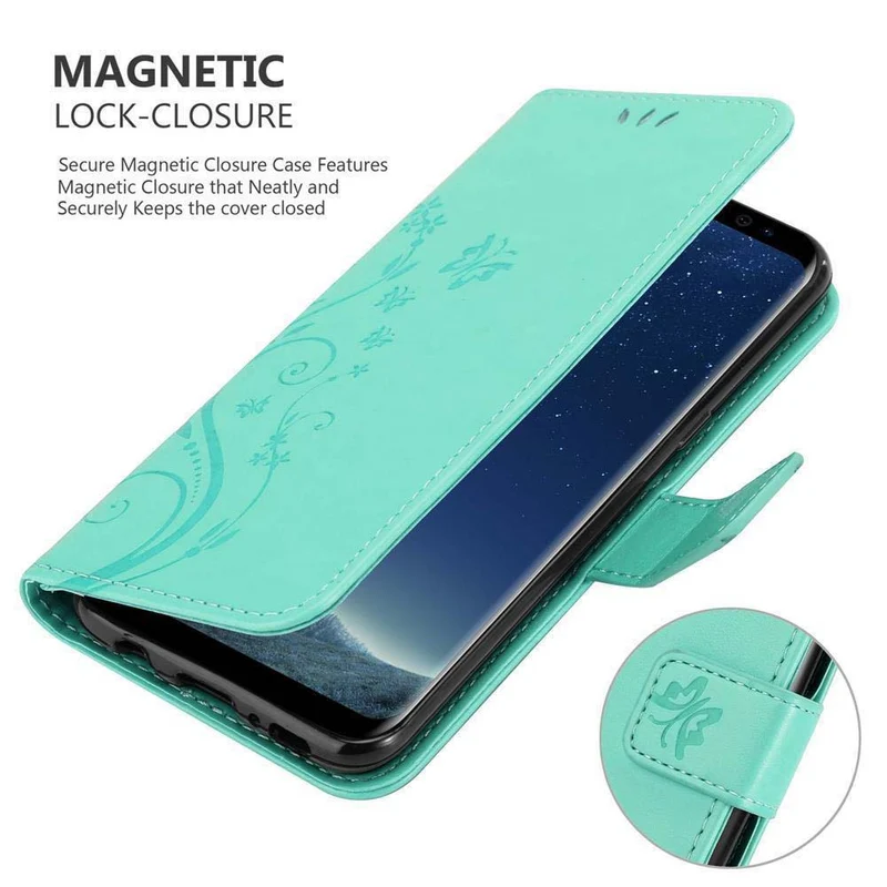 Cadorabo Hülle kompatibel mit Samsung Galaxy S8 Schutzhülle im Blumen Design mit Magnetverschluss, Standfunktion und Kartenfächern