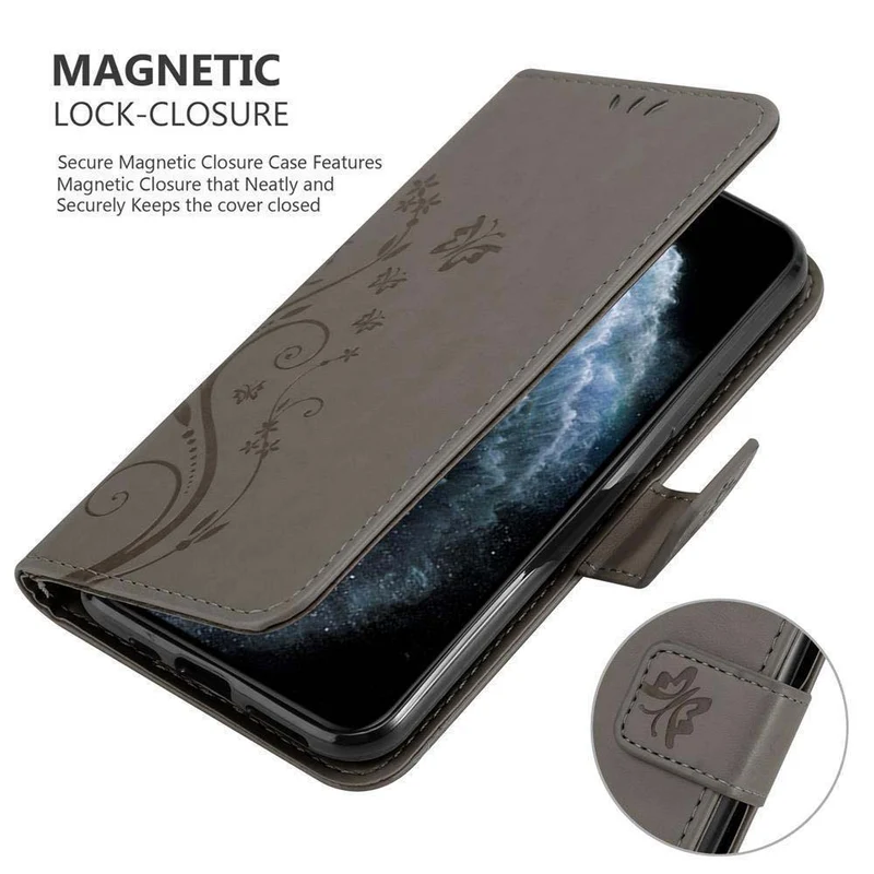 Cadorabo Hülle kompatibel mit Apple iPhone 11 PRO MAX Schutzhülle im Blumen Design mit Magnetverschluss, Standfunktion und Kartenfächern
