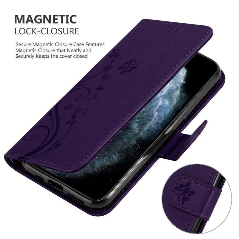 Cadorabo Hülle kompatibel mit Apple iPhone 11 PRO MAX Schutzhülle im Blumen Design mit Magnetverschluss, Standfunktion und Kartenfächern