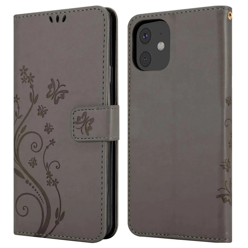 Cadorabo Hülle kompatibel mit Apple iPhone 11 Schutzhülle im Blumen Design mit Magnetverschluss, Standfunktion und Kartenfächern