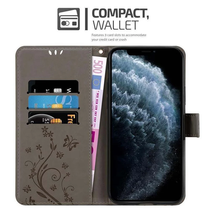 Cadorabo Hülle kompatibel mit Apple iPhone 11 Schutzhülle im Blumen Design mit Magnetverschluss, Standfunktion und Kartenfächern