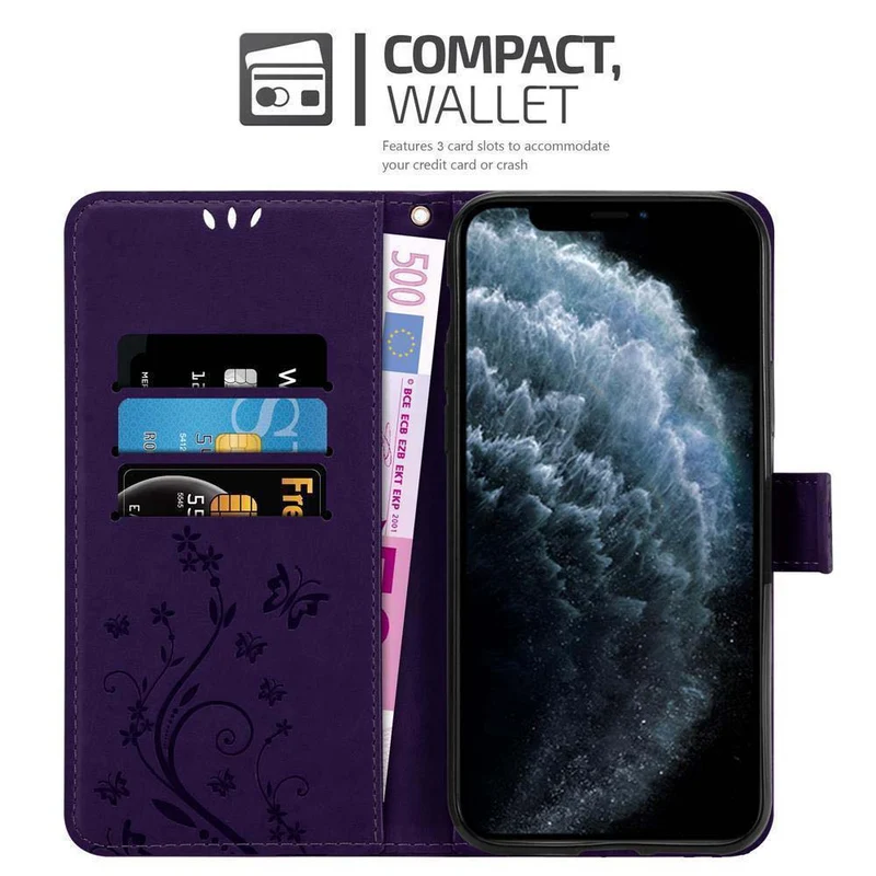 Cadorabo Hülle kompatibel mit Apple iPhone 11 Schutzhülle im Blumen Design mit Magnetverschluss, Standfunktion und Kartenfächern