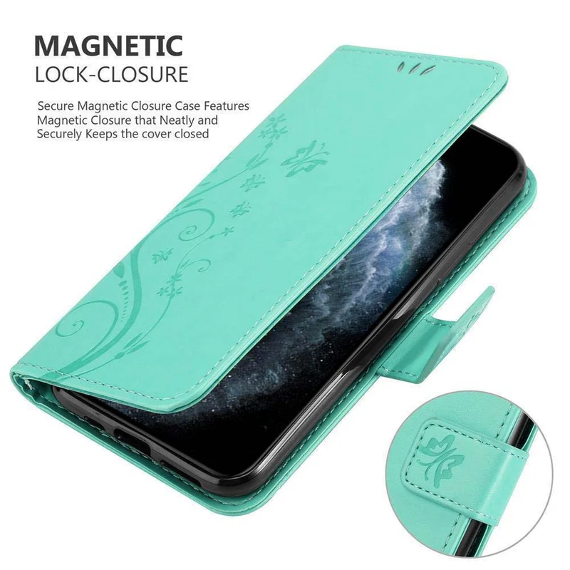 Cadorabo Hülle kompatibel mit Apple iPhone 11 Schutzhülle im Blumen Design mit Magnetverschluss, Standfunktion und Kartenfächern