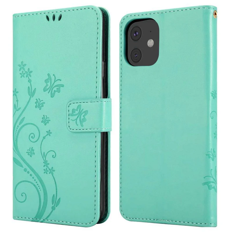 Cadorabo Hülle kompatibel mit Apple iPhone 11 Schutzhülle im Blumen Design mit Magnetverschluss, Standfunktion und Kartenfächern