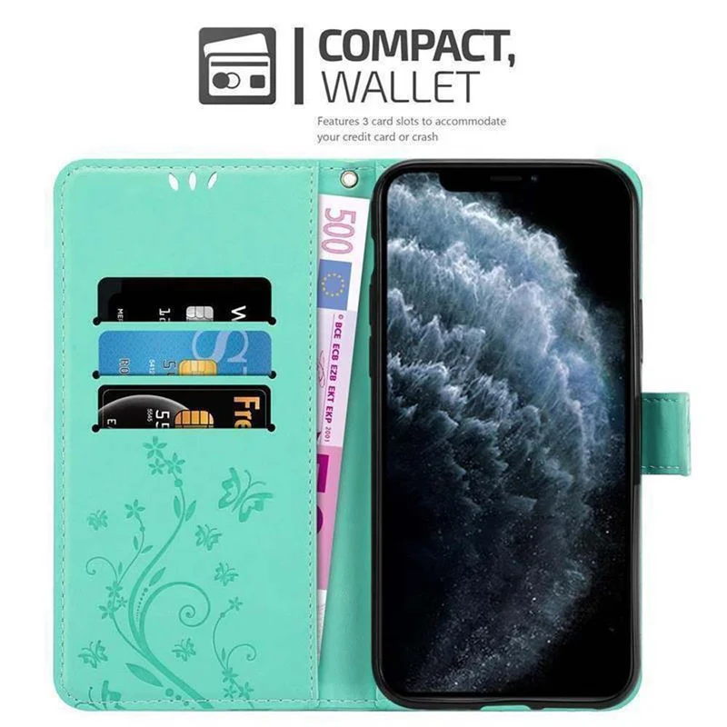 Cadorabo Hülle kompatibel mit Apple iPhone 11 Schutzhülle im Blumen Design mit Magnetverschluss, Standfunktion und Kartenfächern