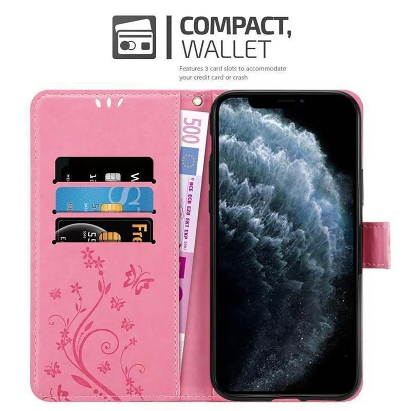 Cadorabo Hülle kompatibel mit Apple iPhone 11 Schutzhülle im Blumen Design mit Magnetverschluss, Standfunktion und Kartenfächern