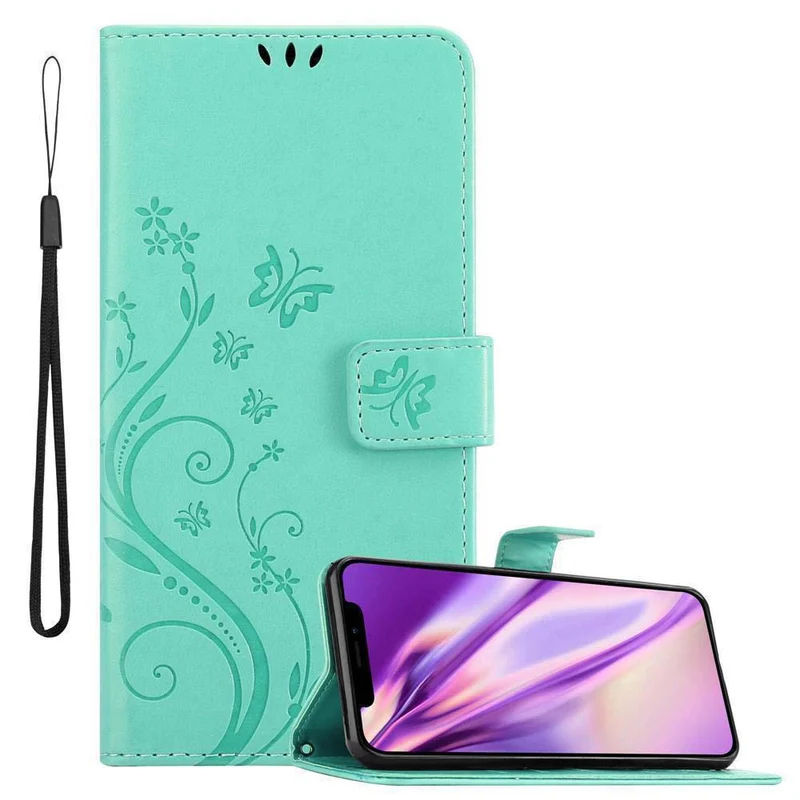 Cadorabo Hülle kompatibel mit Apple iPhone XR Schutzhülle im Blumen Design mit Magnetverschluss, Standfunktion und Kartenfächern