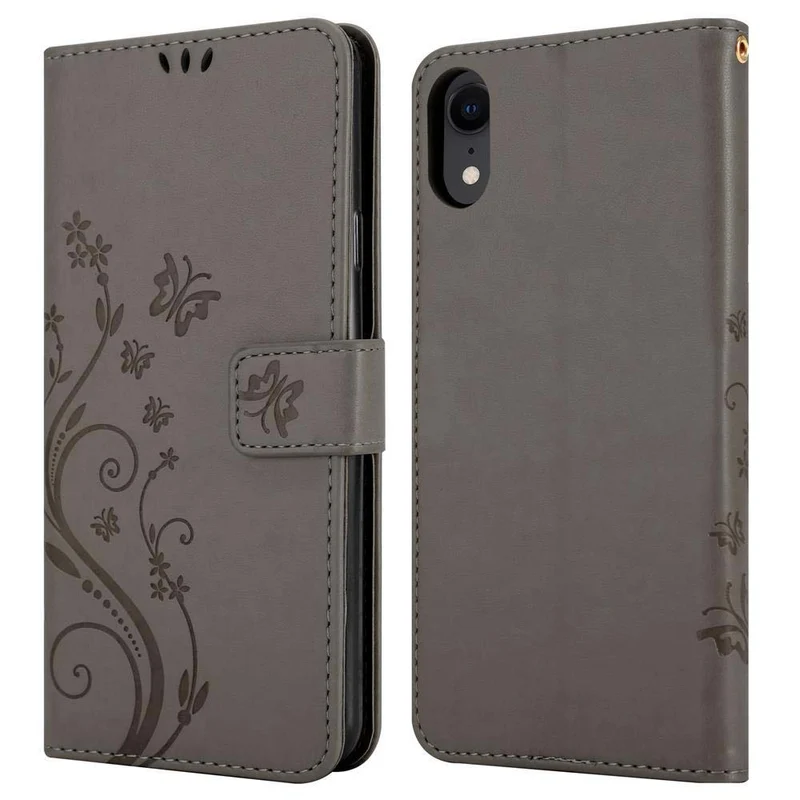 Cadorabo Hülle kompatibel mit Apple iPhone XR Schutzhülle im Blumen Design mit Magnetverschluss, Standfunktion und Kartenfächern