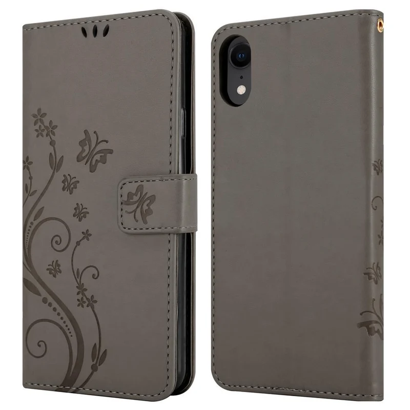 Cadorabo Hülle kompatibel mit Apple iPhone XR Schutzhülle im Blumen Design mit Magnetverschluss, Standfunktion und Kartenfächern