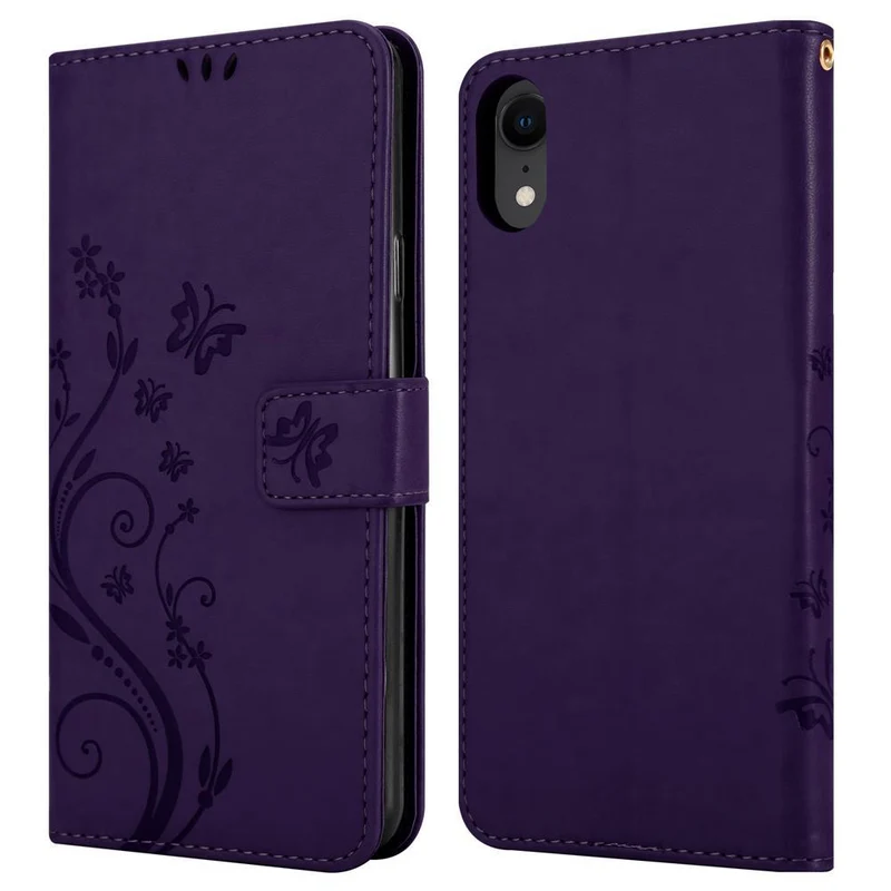 Cadorabo Hülle kompatibel mit Apple iPhone XR Schutzhülle im Blumen Design mit Magnetverschluss, Standfunktion und Kartenfächern