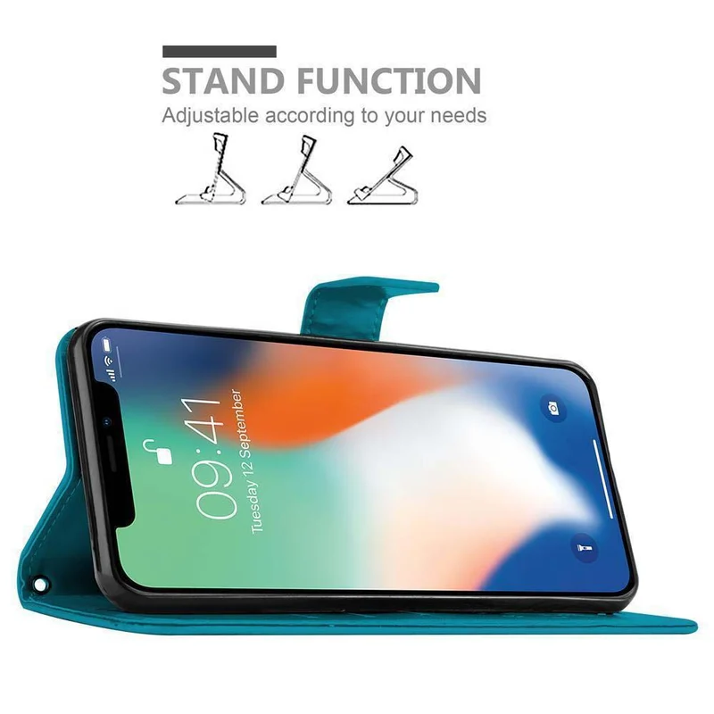 Cadorabo Hülle kompatibel mit Apple iPhone XR Schutzhülle im Blumen Design mit Magnetverschluss, Standfunktion und Kartenfächern