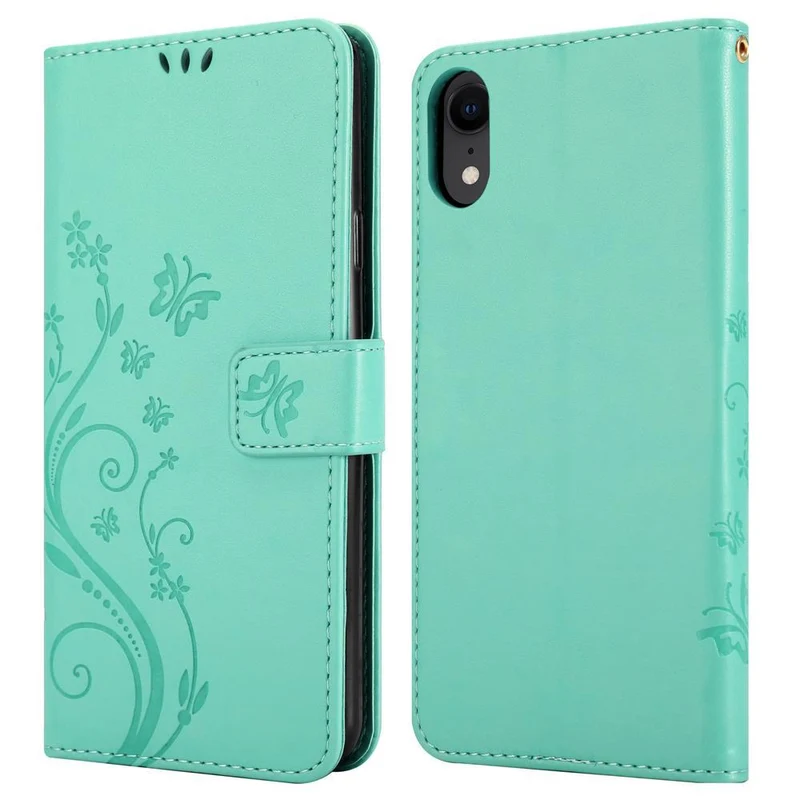 Cadorabo Hülle kompatibel mit Apple iPhone XR Schutzhülle im Blumen Design mit Magnetverschluss, Standfunktion und Kartenfächern