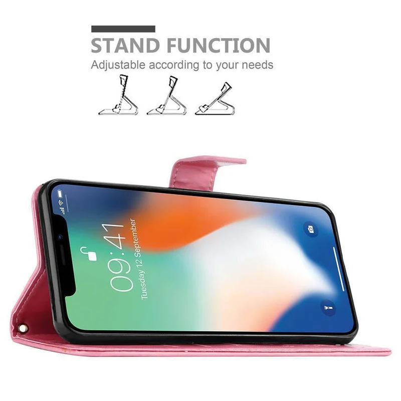 Cadorabo Hülle kompatibel mit Apple iPhone XR Schutzhülle im Blumen Design mit Magnetverschluss, Standfunktion und Kartenfächern