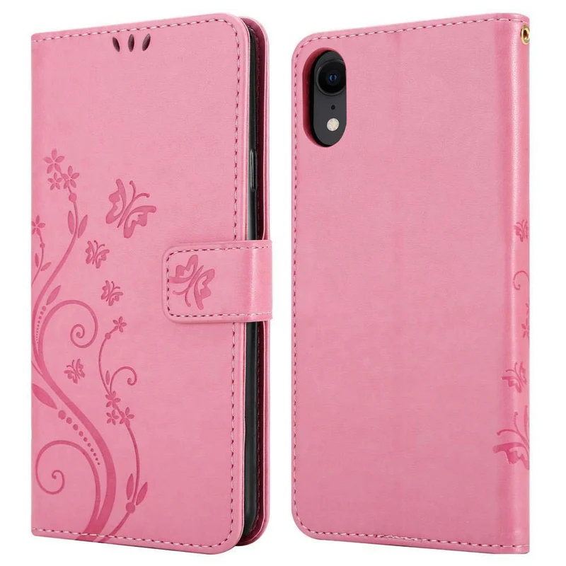Cadorabo Hülle kompatibel mit Apple iPhone XR Schutzhülle im Blumen Design mit Magnetverschluss, Standfunktion und Kartenfächern