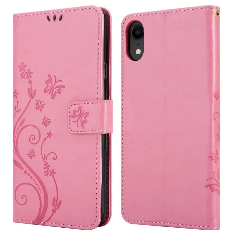 Cadorabo Hülle kompatibel mit Apple iPhone XR Schutzhülle im Blumen Design mit Magnetverschluss, Standfunktion und Kartenfächern