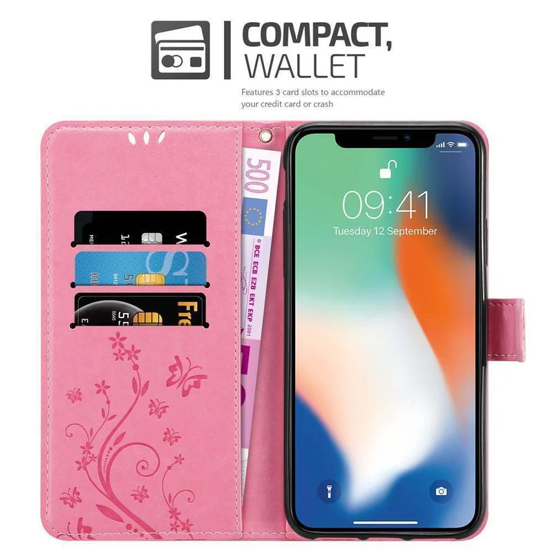 Cadorabo Hülle kompatibel mit Apple iPhone XR Schutzhülle im Blumen Design mit Magnetverschluss, Standfunktion und Kartenfächern