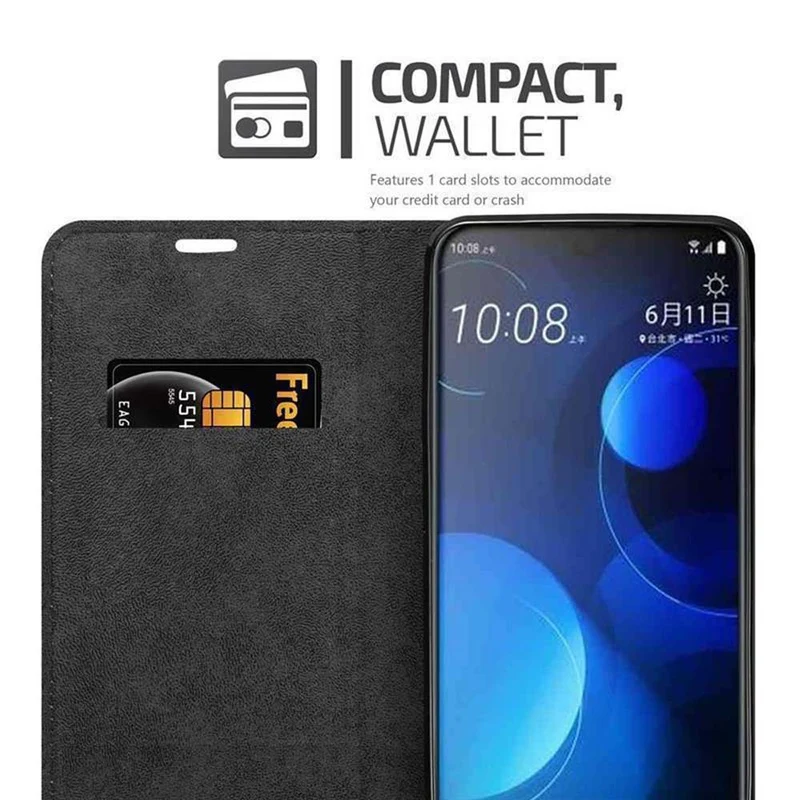 Cadorabo Hülle kompatibel mit HTC Desire 19 PLUS Schutzhülle mit Magnetverschluss, Standfunktion und Kartenfach