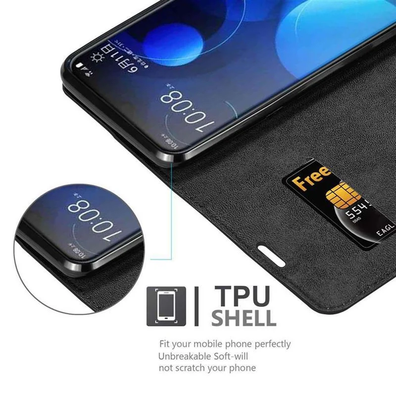 Cadorabo Hülle kompatibel mit HTC Desire 19 PLUS Schutzhülle mit Magnetverschluss, Standfunktion und Kartenfach
