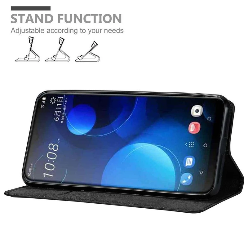 Cadorabo Hülle kompatibel mit HTC Desire 19 PLUS Schutzhülle mit Magnetverschluss, Standfunktion und Kartenfach