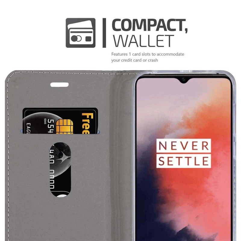 Cadorabo Hülle kompatibel mit OnePlus 7T Schutzhülle mit Magnetverschluss, Standfunktion und Kartenfach