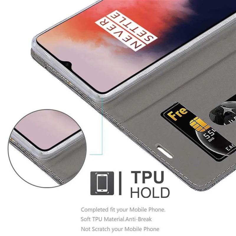 Cadorabo Hülle kompatibel mit OnePlus 7T Schutzhülle mit Magnetverschluss, Standfunktion und Kartenfach