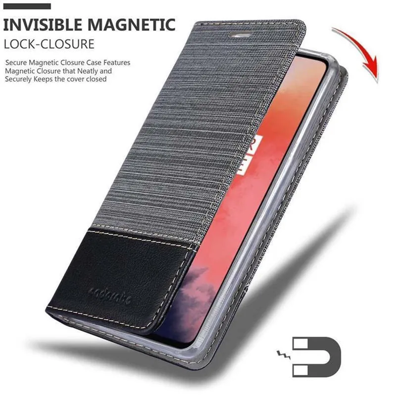 Cadorabo Hülle kompatibel mit OnePlus 7T Schutzhülle mit Magnetverschluss, Standfunktion und Kartenfach