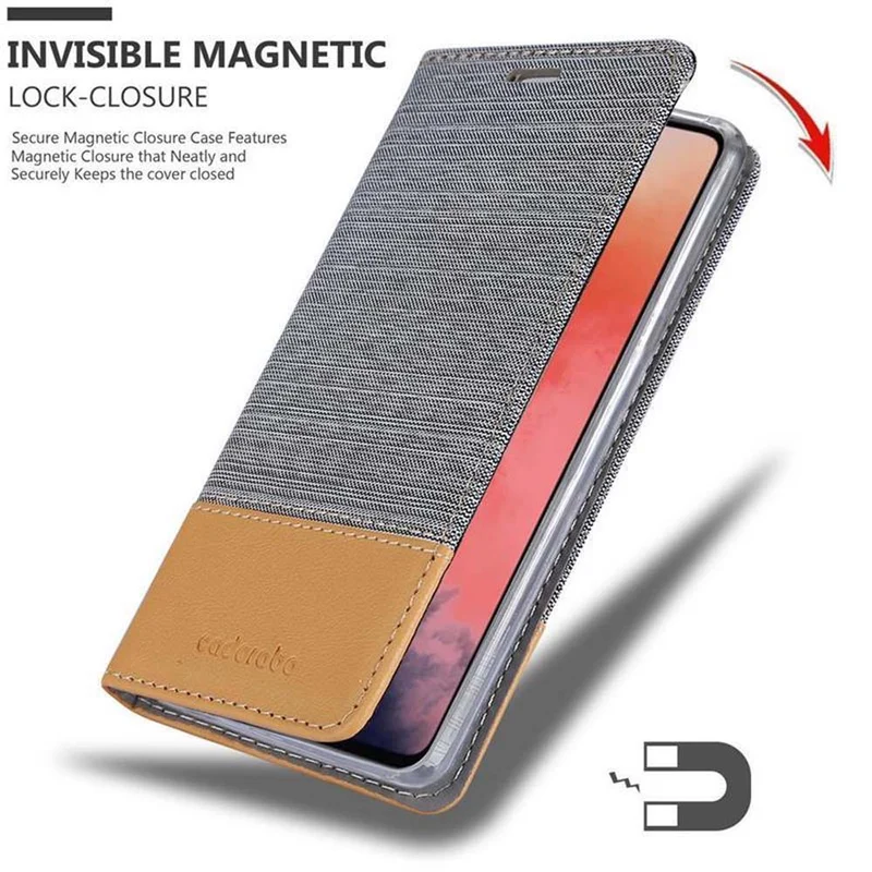 Cadorabo Hülle kompatibel mit OnePlus 7T Schutzhülle mit Magnetverschluss, Standfunktion und Kartenfach