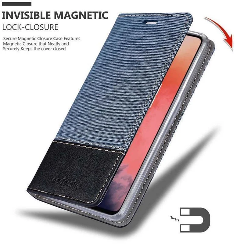 Cadorabo Hülle kompatibel mit OnePlus 7T Schutzhülle mit Magnetverschluss, Standfunktion und Kartenfach