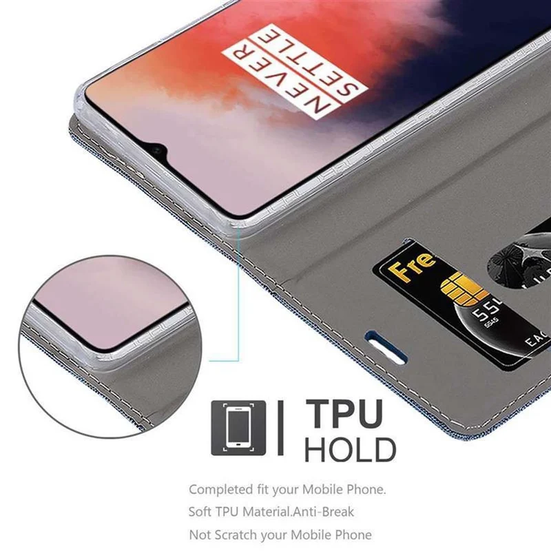 Cadorabo Hülle kompatibel mit OnePlus 7T Schutzhülle mit Magnetverschluss, Standfunktion und Kartenfach