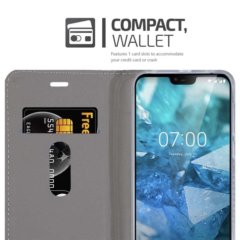 Cadorabo Hülle kompatibel mit Nokia 7,1 Schutzhülle mit Magnetverschluss, Standfunktion und Kartenfach
