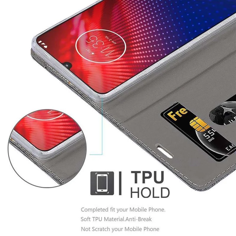 Cadorabo Hülle kompatibel mit Motorola MOTO Z4 Schutzhülle mit Magnetverschluss, Standfunktion und Kartenfach