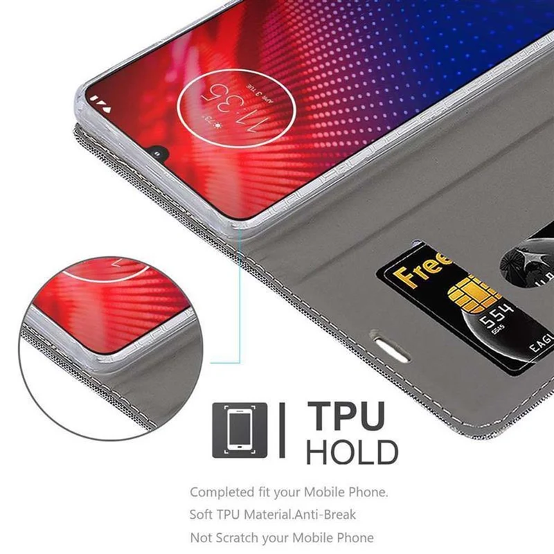 Cadorabo Hülle kompatibel mit Motorola MOTO Z4 Schutzhülle mit Magnetverschluss, Standfunktion und Kartenfach