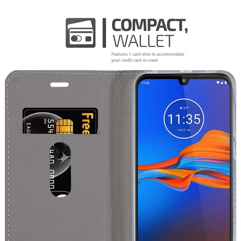 Cadorabo Hülle kompatibel mit Motorola MOTO E6 PLUS Schutzhülle mit Magnetverschluss, Standfunktion und Kartenfach