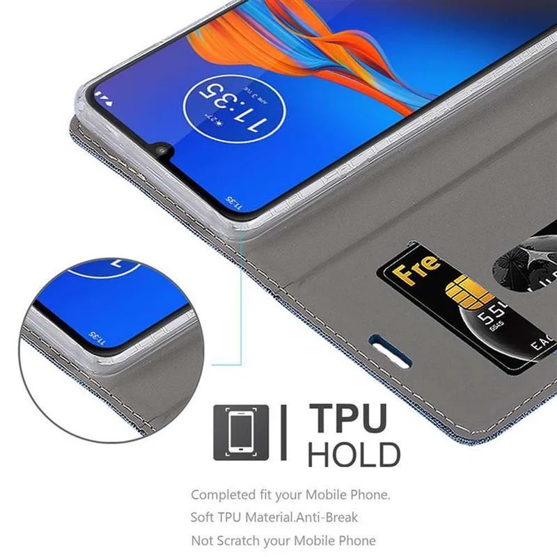 Cadorabo Hülle kompatibel mit Motorola MOTO E6 PLUS Schutzhülle mit Magnetverschluss, Standfunktion und Kartenfach