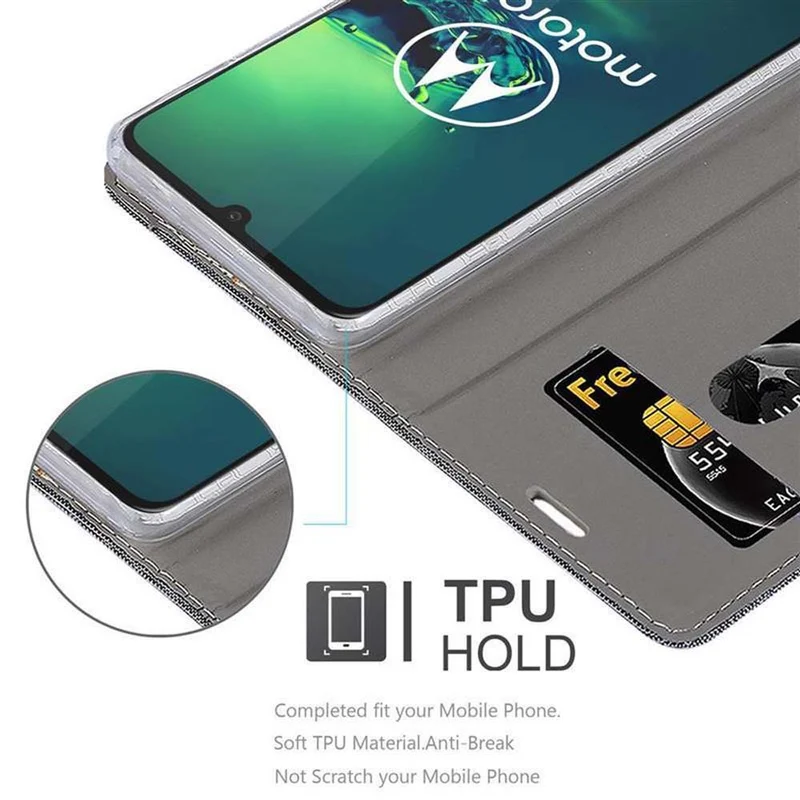 Cadorabo Hülle kompatibel mit Motorola MOTO G8 PLUS Schutzhülle mit Magnetverschluss, Standfunktion und Kartenfach