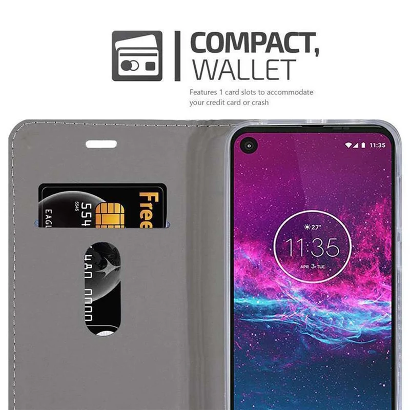 Cadorabo Hülle kompatibel mit Motorola ONE ACTION Schutzhülle mit Magnetverschluss, Standfunktion und Kartenfach