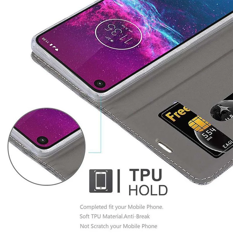 Cadorabo Hülle kompatibel mit Motorola ONE ACTION Schutzhülle mit Magnetverschluss, Standfunktion und Kartenfach