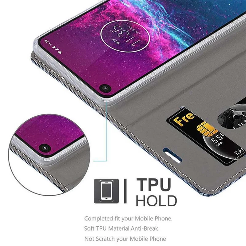Cadorabo Hülle kompatibel mit Motorola ONE ACTION Schutzhülle mit Magnetverschluss, Standfunktion und Kartenfach