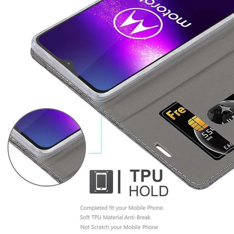 Cadorabo Hülle kompatibel mit Motorola ONE MACRO Schutzhülle mit Magnetverschluss, Standfunktion und Kartenfach