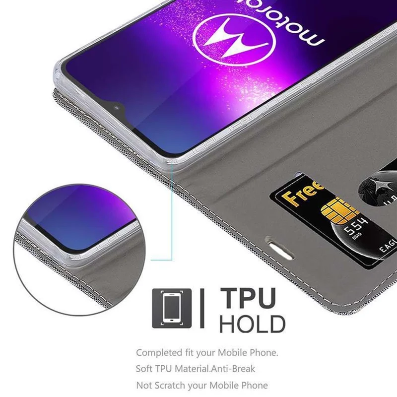 Cadorabo Hülle kompatibel mit Motorola ONE MACRO Schutzhülle mit Magnetverschluss, Standfunktion und Kartenfach