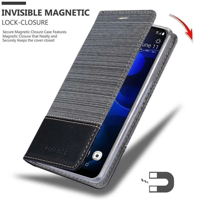 Cadorabo Hülle kompatibel mit HTC Desire 19 PLUS Schutzhülle mit Magnetverschluss, Standfunktion und Kartenfach