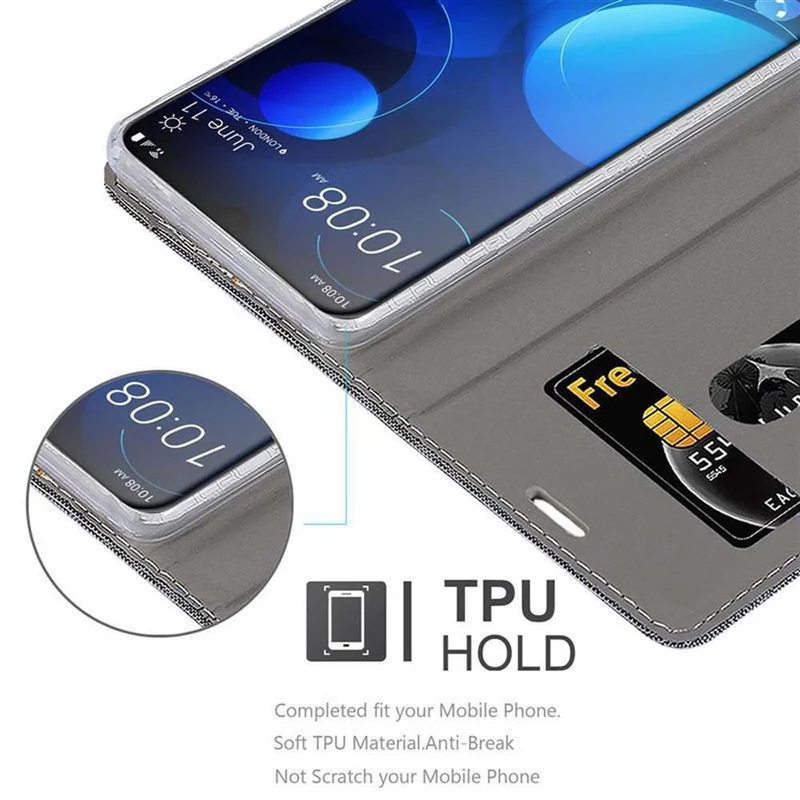 Cadorabo Hülle kompatibel mit HTC Desire 19 PLUS Schutzhülle mit Magnetverschluss, Standfunktion und Kartenfach