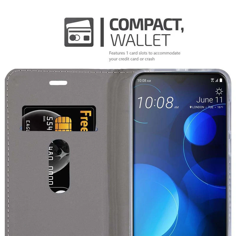 Cadorabo Hülle kompatibel mit HTC Desire 19 PLUS Schutzhülle mit Magnetverschluss, Standfunktion und Kartenfach