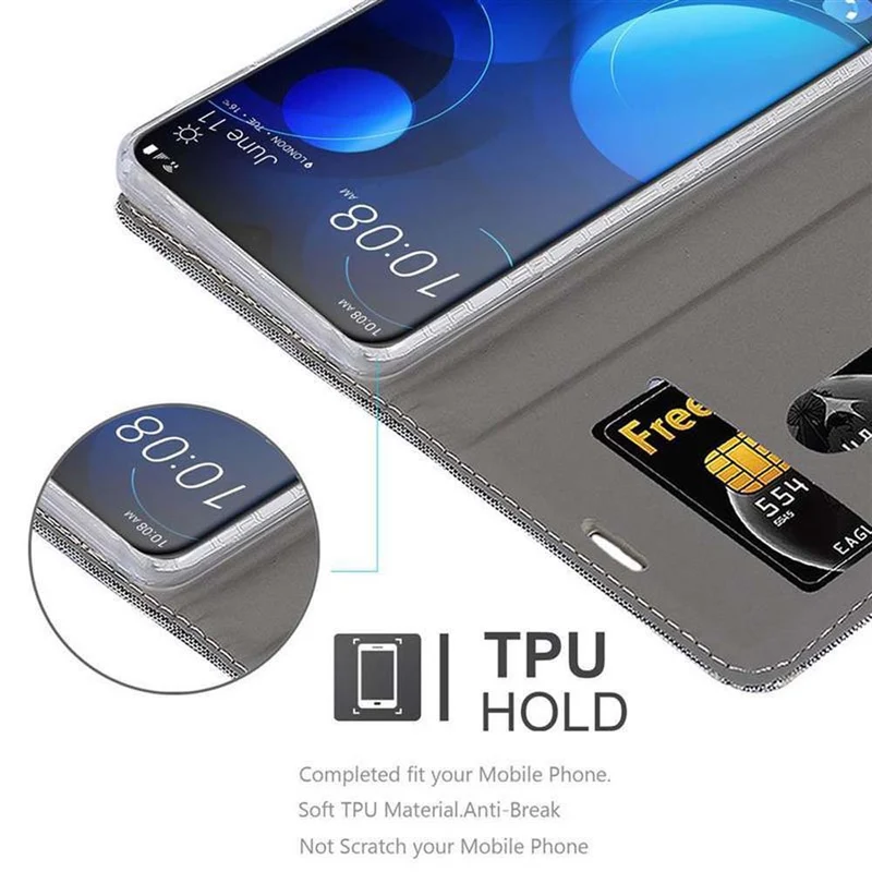 Cadorabo Hülle kompatibel mit HTC Desire 19 PLUS Schutzhülle mit Magnetverschluss, Standfunktion und Kartenfach