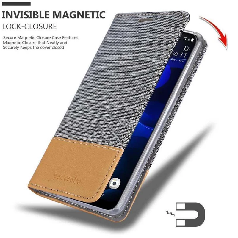 Cadorabo Hülle kompatibel mit HTC Desire 19 PLUS Schutzhülle mit Magnetverschluss, Standfunktion und Kartenfach