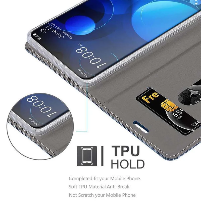 Cadorabo Hülle kompatibel mit HTC Desire 19 PLUS Schutzhülle mit Magnetverschluss, Standfunktion und Kartenfach