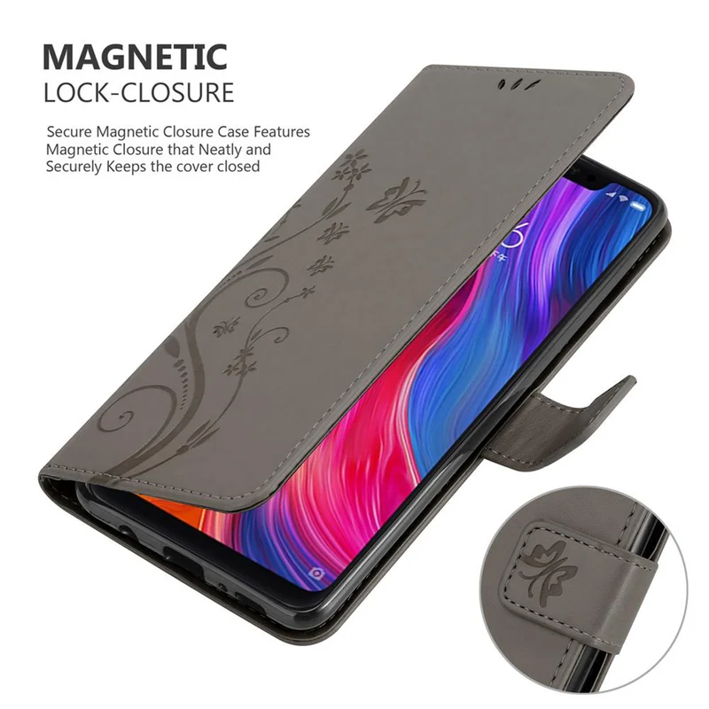 Cadorabo Hülle kompatibel mit Xiaomi Mi 8 Schutzhülle im Blumen Design mit Magnetverschluss, Standfunktion und Kartenfächern