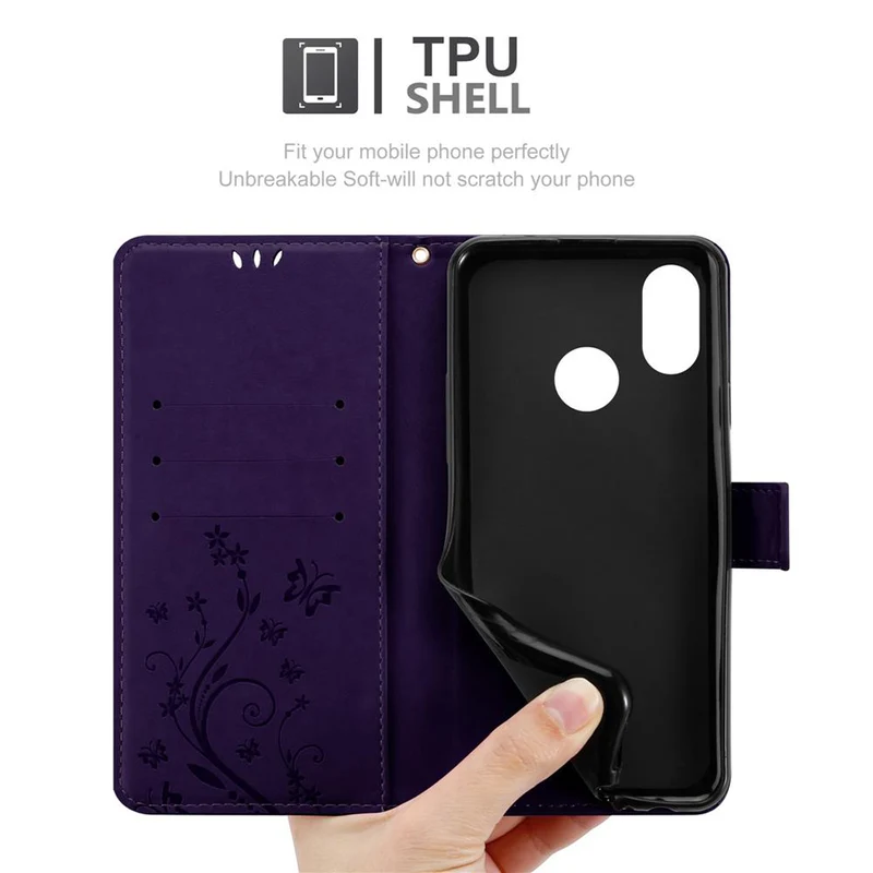Cadorabo Hülle kompatibel mit Xiaomi Mi 8 Schutzhülle im Blumen Design mit Magnetverschluss, Standfunktion und Kartenfächern