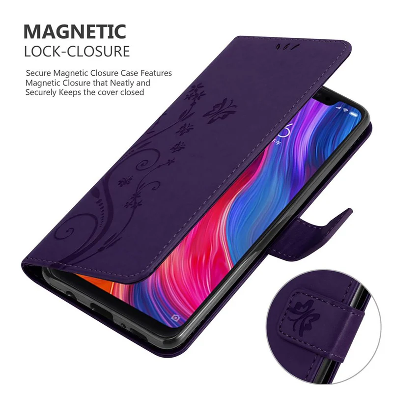 Cadorabo Hülle kompatibel mit Xiaomi Mi 8 Schutzhülle im Blumen Design mit Magnetverschluss, Standfunktion und Kartenfächern